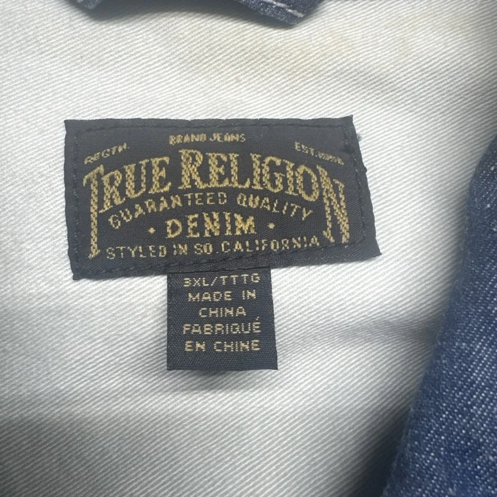 True Religion Men's‎ Denim Button Up Shirt 3XL Blue Western Workwear Style